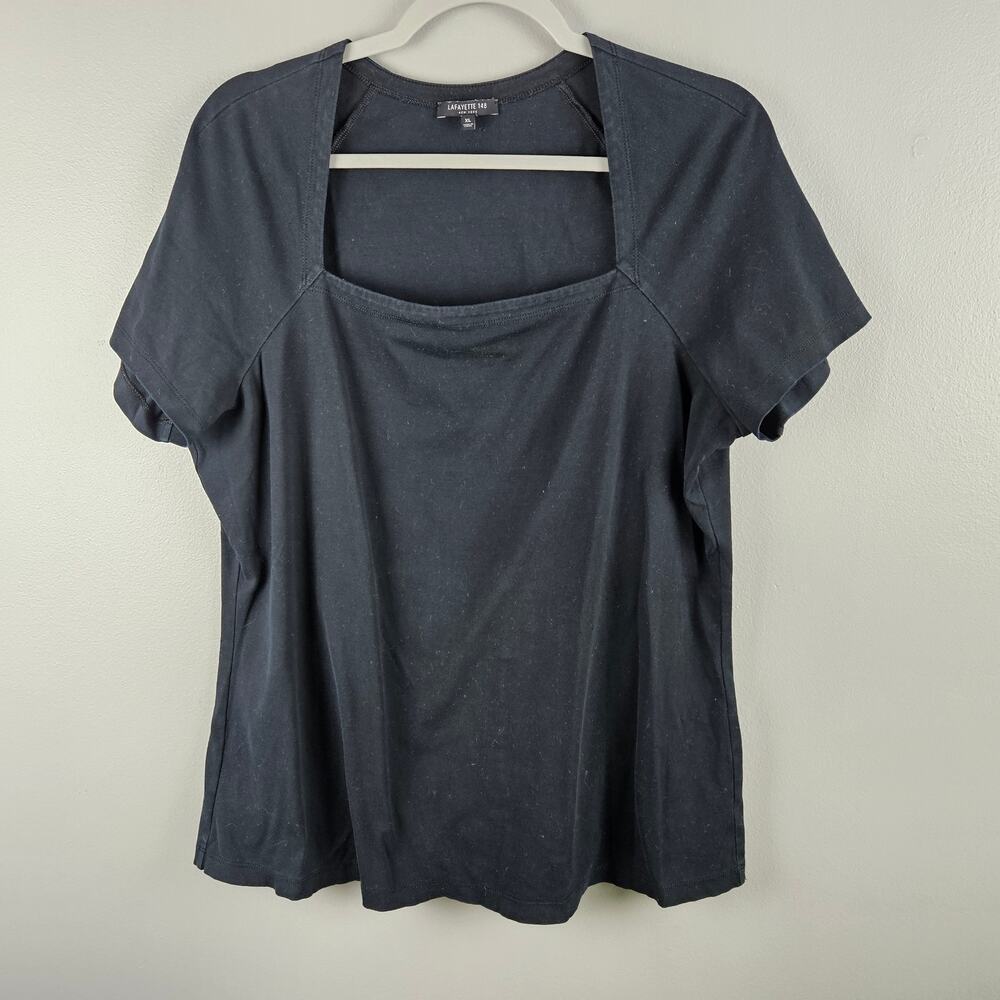 Lafayette 148 Black Square Neck T-Shirt Size XL